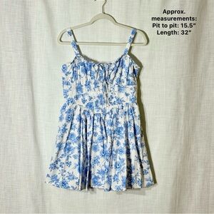 Trixxi Blue White Floral Corset Fit & Flare Bow Mini Dress L Coquette Milkmaid